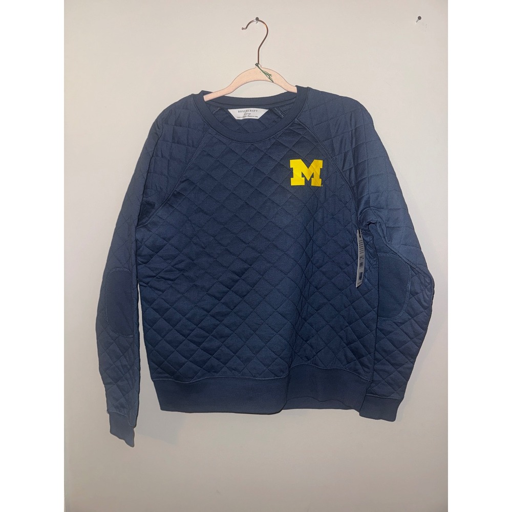 Boxercraft University of Michigan Quilted Crew Sweatshirt Indigo Blue Large NEW